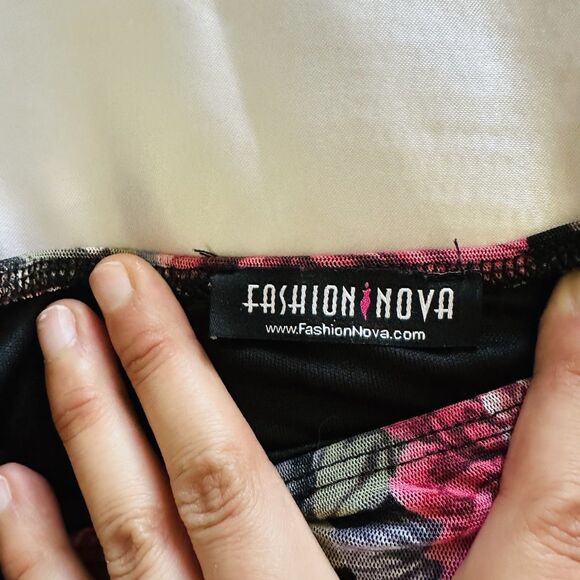 Black Pink Floral Bodycon Maxi Mesh Dress Spring Easter Long Pullover SZ M - Picture 9 of 10